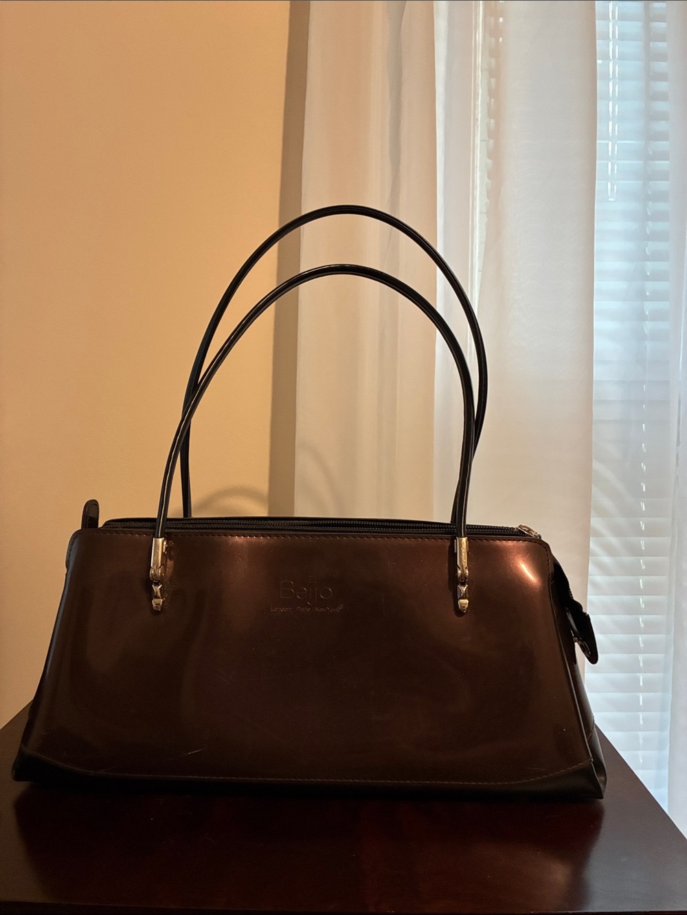 Brown and Black Patent Tote Handbag